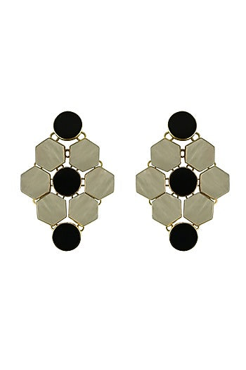 Gold Finish Black Onyx & Mother Of Pearl Dangler Earrings