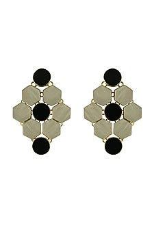Gold Finish Black Onyx & Mother Of Pearl Dangler Earrings