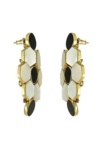 Gold Finish Black Onyx & Mother Of Pearl Dangler Earrings