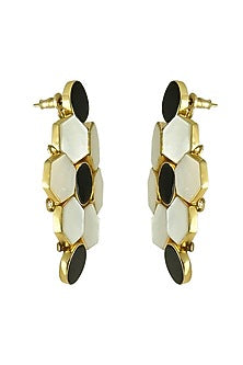 Gold Finish Black Onyx & Mother Of Pearl Dangler Earrings