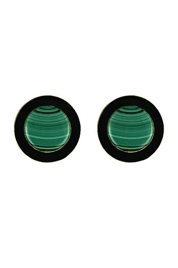 Gold Finish Malachite Enamelled Stud Earrings