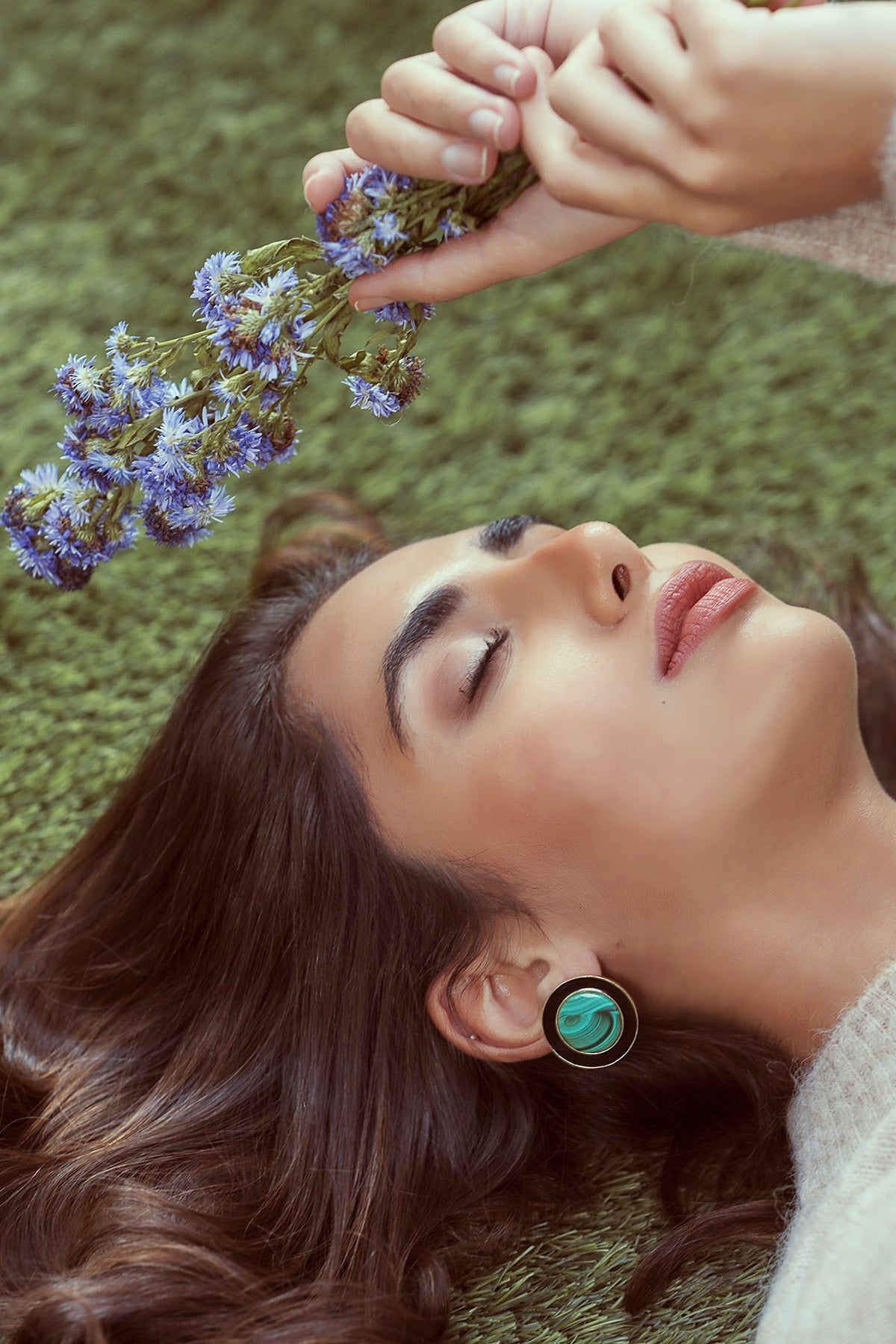 Gold Finish Malachite Enamelled Stud Earrings