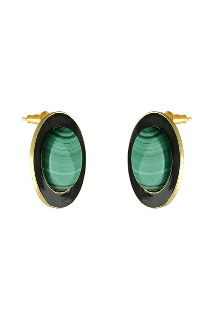 Gold Finish Malachite Enamelled Stud Earrings