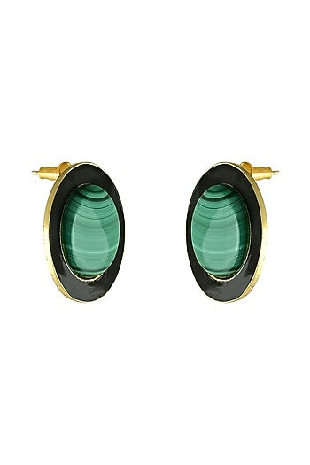 Gold Finish Malachite Enamelled Stud Earrings