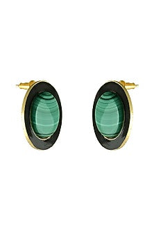 Gold Finish Malachite Enamelled Stud Earrings