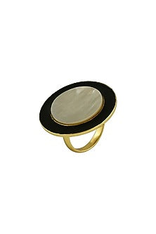 Gold Finish Mother Of Pearl Enamelled Ring