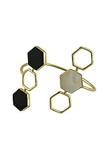 Gold Finish Mother Of Pearl & Black Onyx Cuff Bracelet