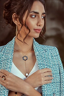 Gold Finish Mother Of Pearl Enamelled Long Necklace