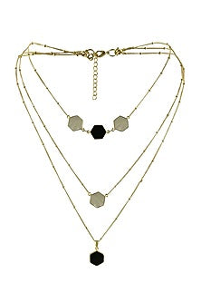 Gold Finish Mother Of Pearl & Black Onyx Long Necklace