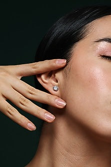 White Finish Zircon Handcrafted Stud Earrings In Sterling Silver