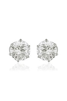 White Finish Zircon Handcrafted Stud Earrings In Sterling Silver