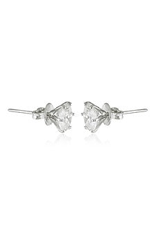 White Finish Zircon Handcrafted Stud Earrings In Sterling Silver