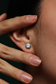 White Finish Zircon Handcrafted Stud Earrings In Sterling Silver