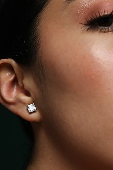 White Finish Zircon Handcrafted Stud Earrings In Sterling Silver