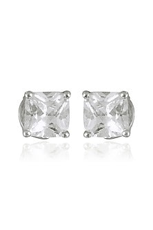 White Finish Zircon Handcrafted Stud Earrings In Sterling Silver