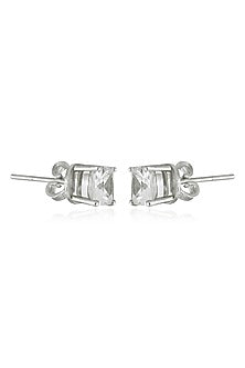 White Finish Zircon Handcrafted Stud Earrings In Sterling Silver