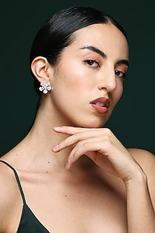 White Finish Round & Pear-Shaped Zircon Handcrafted Stud Earrings