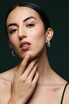 White Finish Baguette Zircon Handcrafted Hoop Earrings