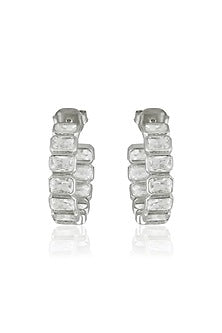 White Finish Baguette Zircon Handcrafted Hoop Earrings