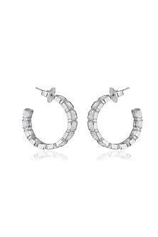 White Finish Baguette Zircon Handcrafted Hoop Earrings