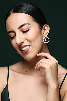 White Finish Pear-Cut & Baguette Zircons Handcrafted Hoop Earrings