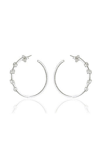 White Finish Round & Marquise-Cut Zircon Handcrafted Hoop Earrings