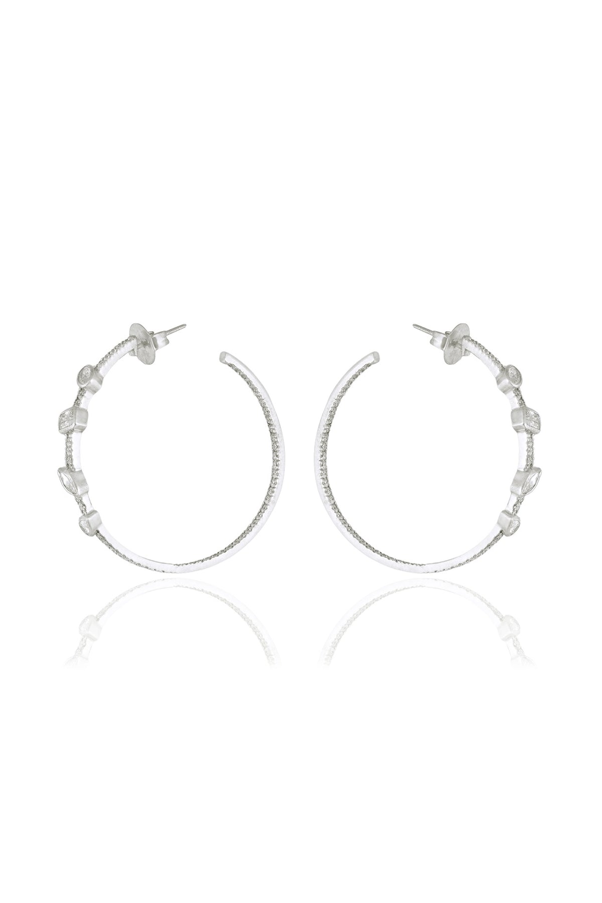 White Finish Round & Marquise-Cut Zircon Handcrafted Hoop Earrings