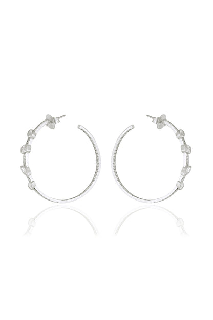 White Finish Round & Marquise-Cut Zircon Handcrafted Hoop Earrings