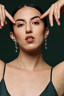 White Finish Round & Pear-Shaped Zircon Handcrafted Dangler Earrings