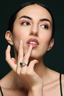 White Finish Pear-Shaped Zircon & Octagon Green Onyx Handcrafted Ring