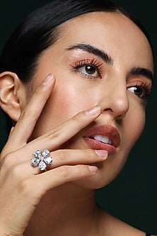 White Finish Round & Pear-Shaped Zircon Handcrafted Ring