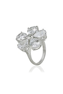 White Finish Round & Pear-Shaped Zircon Handcrafted Ring