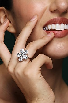 White Finish Round & Pear-Shaped Zircon Handcrafted Ring