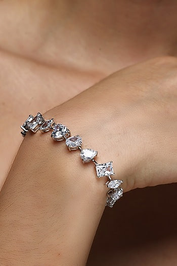 White Finish Marquise & Oval-Shaped Zircon Handcrafted Bracelet