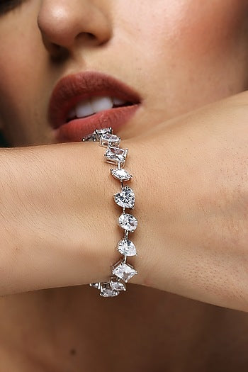 White Finish Marquise & Oval-Shaped Zircon Handcrafted Bracelet