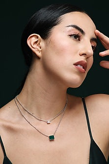 White Finish Baguette Zircon & Green Onyx Handcrafted Layered Necklace