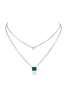 White Finish Baguette Zircon & Green Onyx Handcrafted Layered Necklace
