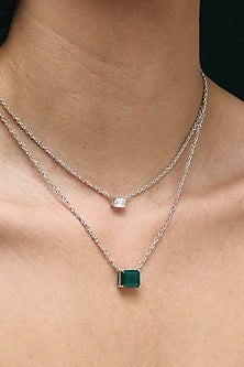 White Finish Baguette Zircon & Green Onyx Handcrafted Layered Necklace