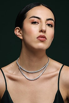 White Finish Zircon Handcrafted Layered Necklace