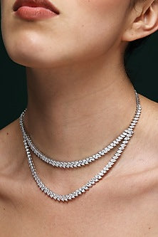 White Finish Zircon Handcrafted Layered Necklace