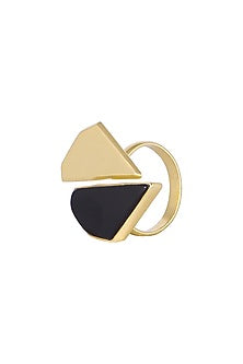 Gold Plated Black Onyx Adjustable Ring
