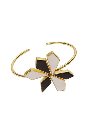 Gold Finish Black Onyx & Pearl Bangle