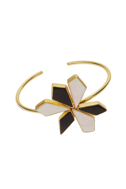 Gold Finish Black Onyx & Pearl Bangle