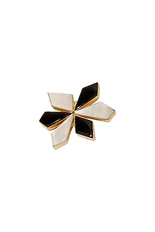 Gold Finish Black Onyx & Mother Of Pearl Brooch
