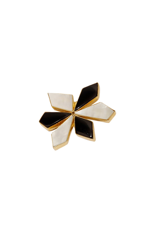 Gold Finish Black Onyx & Mother Of Pearl Brooch