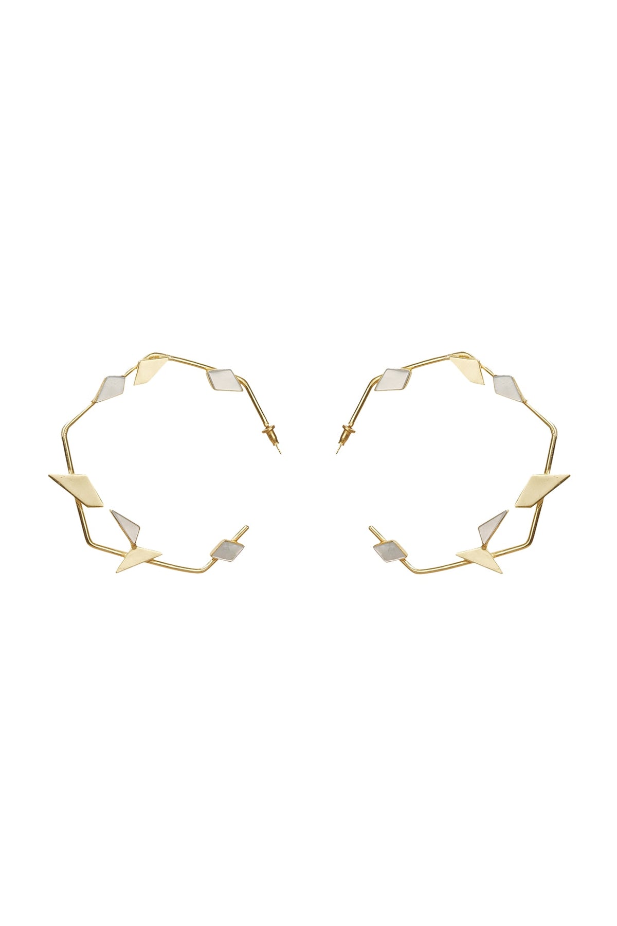 Gold Finish Onyx & Pearl Hoop Earrings
