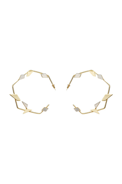 Gold Finish Onyx & Pearl Hoop Earrings