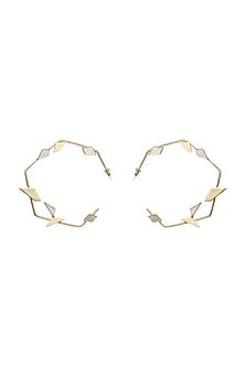 Gold Finish Onyx & Pearl Hoop Earrings