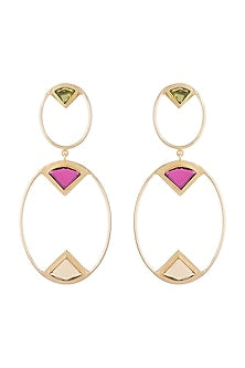 Gold Plated Handmade Peridot, Pink Quartz & Citrine Earrings