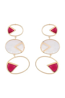 Gold Plated Handmade Pink Quartz & White MOP Geometric Earrings